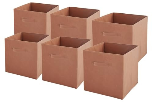 Box and beyond - Lot de 6 Paniers de Rangement - 27 x 27 x 27 cm - Tissu Terracotta - Pliables - Avec Poignées - Rangement, Déco - Chambre, Salon, Bureau - Style Moderne