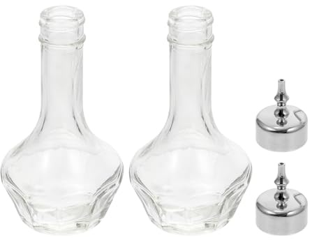 UTHCLO Botellas de Vidrio para Bitters de Barman 50 Ml, Juego de 2 Piezas con Base Plateada Tipo Loto, Botella Mezcladora Antigoteo para Bar y Cocina, Herramientas Profesionales
