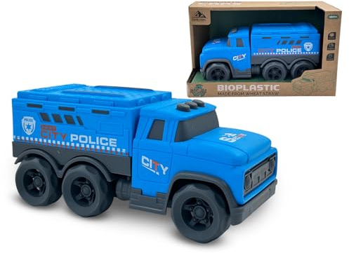 Cicili Truck Toy Car, Blue Police Truck, Toy for Kids Boys Gifts | Toy Truck for Kids Ages 18 Months+, Made of Wheat‑Straw and Plastic, Smooth Edges, Birthday Gifts for 2-6 Year Old Boy