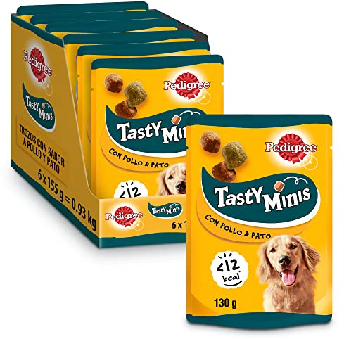 Pedigree Tasty Minis, Snack Cane al Pollo e Anatra, 6 Confezioni da 130g ciascuna