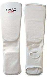 CIMAC Shin/Instep Protectors - Child Size - Shin Guards with Full-Length Padded Foam, 12mm Thick Foam Padding, Suitable for Karate, Taekwondo, Kickboxing, Training, and Sparring - White