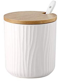 OnePine 300ml Azucarero, azucarero de cerámica azúcar pot con tapa de bambú y cuchara, perfecto para la cocina