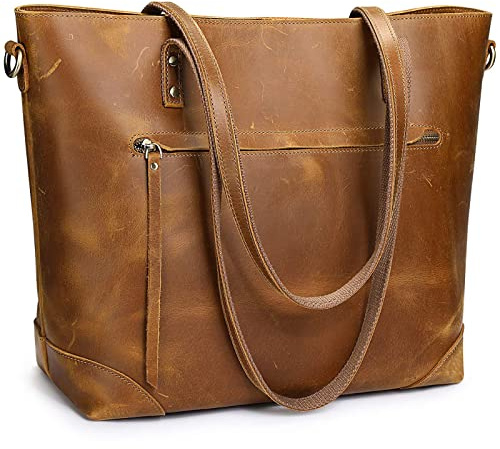 S-ZONE Damen Schultertasche Vintage 3-Wege Echtleder Laptoptasche Reisetasche Arbeitstasche Geldbörse Handtasche Messenger Bag