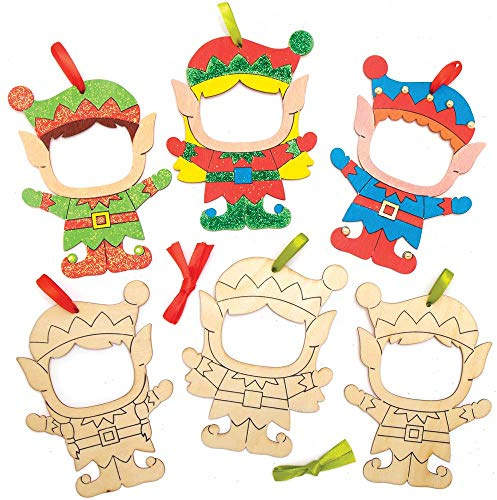 Baker Ross AX399 Portafoto De Madera Con Diseño De Elfo Navideño - Paquete De 10, Decoraciones Navideñas Para Que Los Niños Diseñen Y Decoren, Manualidades Navideñas Caseras