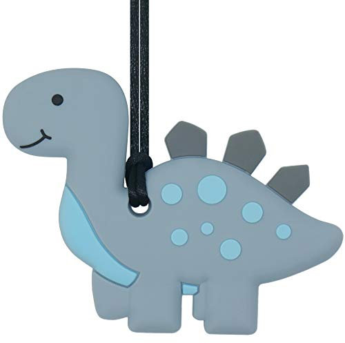Panny & Mody Silikon Dinosaurier Baby Kinderspielzeug für Mädchen Baby, Autismus ADHS Kinderkrankheiten Halskette für Kinder（Grau）