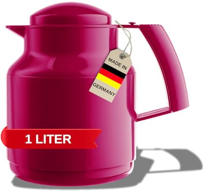 MARKUTEC Mobby Clip Isolierkanne – 1 Liter – Pink – Weite Einfüllöffnung – Hochwertiger Glaseinsatz – Ideal für Tee & Kaffee
