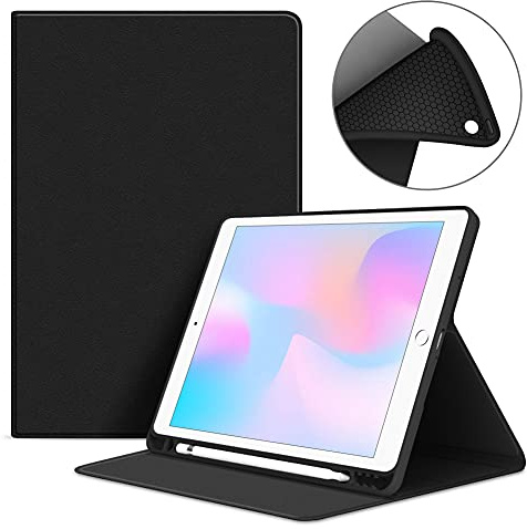 VAGHVEO Custodia per iPad 10.2 9a Generazione 2021/ 8a 2020/2019 7a Gen. Smart Cover con Pencil Holder [Auto Svegliati/Sonno], Flessibile Protezione Morbido TPU Silicone Cover Posteriore Shell, Nero