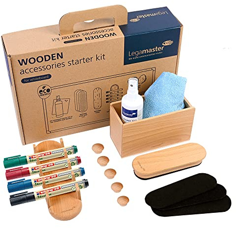 Whiteboard Accessoire Starter Kit Legamaster WOODEN 17-teilig – Nachhaltiges Buchenholz, FSC®-zertifiziert, EcoLine Marker