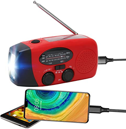 Solar Radio,AM/FM Handkurbelradio USB Notfallradio mit Taschenlampe,SOS Alarm und Handyladefunktion,1000mAh Wiederaufladbare Batterie,für Camping, Reisen,Notfall Ourdoor