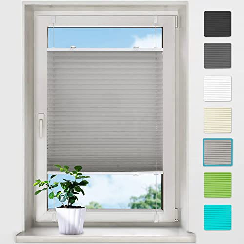 bobodeco Plissee ohne Bohren Plissees Klemmfix - Grau 80 x 110 cm (BxH) - Easyfix Plisseerollo Jalousie Faltrollo Blickdicht - Sichtschutz - Sonnenschutz Fertifplissee - Rollos für Fenster und Tür
