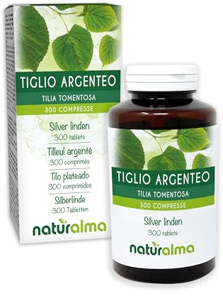 Silberlinde (Tilia tomentosa) Blüten und Hochblätter (blätter) Naturalma - 150 g - 300 Tabletten - Nahrungsergänzungsmittel - Natürlich und Vegan