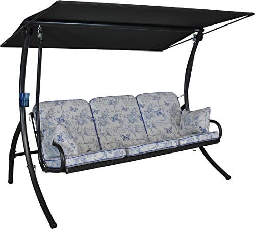 Angerer Freizeitmöbel GmbH Hollywoodschaukel Elegance - Gartenschaukel Made in Germany - Schaukel zum Sitzen, Liegen und Entspannen - mit Bett-Funktion - einfache Montage (Beige-Blau Schmetterling)
