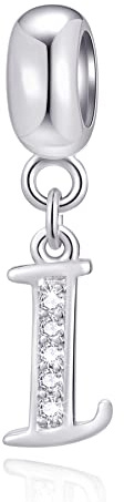 26 lettre pendentif Charms, Perles d'alphabet en pierre cz pendantes initiales a-z en argent sterling 925, Convient au collier bracelet européen, cadeau pour mère/père/fille/fils/sœur/tante
