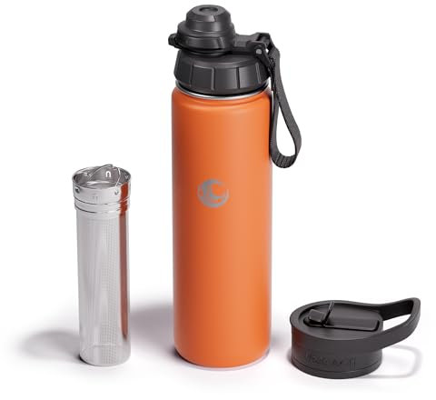 Vesmoon 680 ml Tee-Ei Flasche – Isolierte Wasserflasche mit Teeei, Strohhalm und Becherdeckel, auslaufsicher, 0,25 Gallonen, Edelstahl, für Outdoor-Aktivitäten, Sport, Wandern, Camping, Schule, Büro
