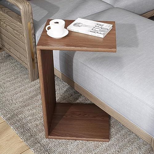 FGJKKRMI Table D'appoint en Forme De C avec Cadre en Bois Massif, Table D'appoint Compacte for Canapé, Petite Table Basse Rectangulaire, Bureau De Collation, Couleur Noyer, for Chambre Coucher, Salon
