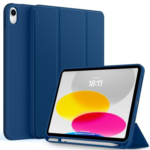 CACOE Case for iPad (A16) 11th/10th Generation with Pencil Holder 2025 2022 11/10.9 inch, Soft TPU Back Protective Smart Cover for 11/10 Gen with Stand - Sea Blue