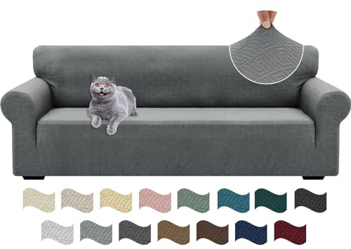 Ystyle Stretch Sofa Überzug 4 Sitzer, Sofabezug rutschfest Mit Armlehne, Elastische Couch Überzug Jacquard, Universal Sofa Cover Moderne, Sofaschoner Hund Katze Für Wohnzimmer, Hellgrau
