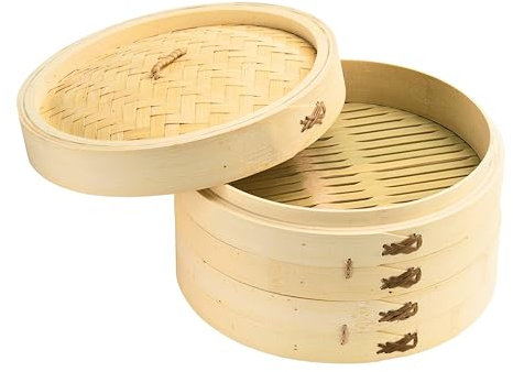 ADEPTNA 2 TIER BAMBOO STEAMER 10 INCH 25CM DIAMETER – GREAT FOR HEALTHIER COOKING