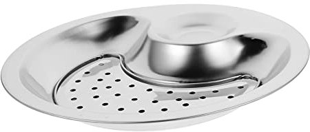 OUNONA Stainless Steel Dumpling Serving Plate with Dipping Saucer Double-Layer Design Draining Dish for Fruits Snacks and Desserts Easy to Clean and Use