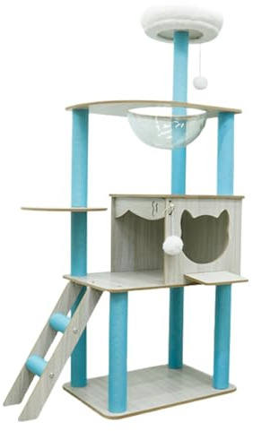 Cat Tree Cat Climbing Frame Stable Wooden Cat Rack Big Cat Treehouse With Scratch-Resistant Cat Scratching Post House for Indoor Cats (Color : A, Taille unique : D)