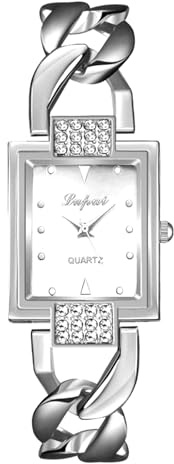 Silverora Uhren Damen Golduhr Eckig: Einfach Gesicht Punktskala Analoge Quarz Armbanduhren Rechteckige Diamant Damenuhren mit Verstellbar Armband Armkette Geschenke für Frauen