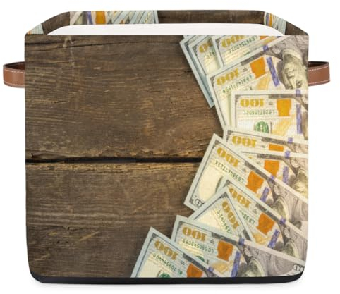 Faltbare Aufbewahrungswürfel aus Holz, Dollar-Druck, großer Aufbewahrungskorb, Stoff-Aufbewahrungskorb, Heim-Organizer für Kleidung, Büro, Wohnzimmer