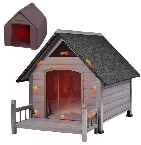 Dog House Outdoor with Insulated Liner, Winter Dog Kennel for Small Medium Dogs with Anti-Biting Metal Iron Frame, Heated Dog House 100% Insulated