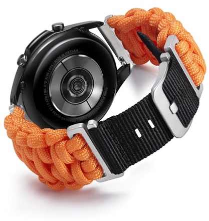 BINLUN 22MM Nylon Uhrenarmband Paracord Schnellverschluss Geflochtene Ersatzarmband Smartwatch Sport Schwarze&Silberne Schnalle Passend für Garmin/Passend für Samsung Galaxy(Silber Schnalle, Orange)
