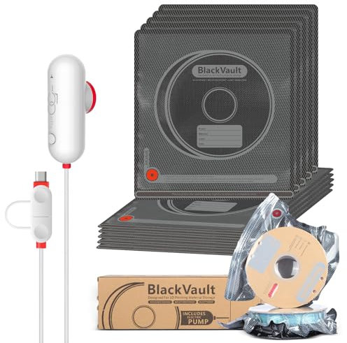 Vacbird Kit d'accessoires d'imprimante 3D, 10 filaments 3D, noir, sac sous vide, avec pompe USB (30 x 34 cm), peut bloquer la lumière du soleil pour imprimante 3D, stockage de filaments, protection du