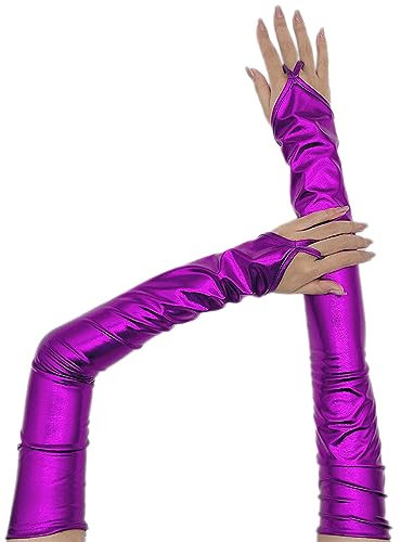 Anevous Lange Handschuhe Damen, Elegante Abendhandschuhe, Lackleder Fingerhandschuhe, Classic Handschuhe, 1920er Jahre Opernhandschuhe für Hochzeit Braut Festival Cosplay Kostüm,Lila