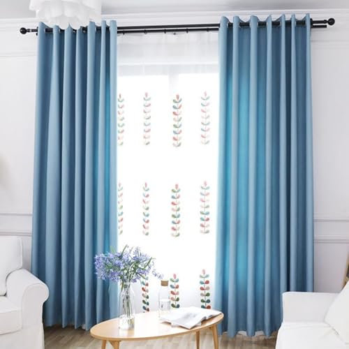 Tolldek 2er Pack Verdunkelungsvorhang Kinder, Gardinen mit Ösen Einfarbig, Polyester Ösen Ösen Gardinen Blickdicht Gardinen Schals für Wohnzimmer Schlafzimmer Kinderzimmer, B 96 x H 214cm, Blau