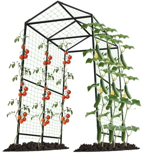 Metal Garden Arch Trellis for Climbing Plants Outdoor, 7.1FT Extra Tall Cucumber Trellis for Raised Bed, Plant Trellis for Vegetable Fruit Flower Vine（Black）