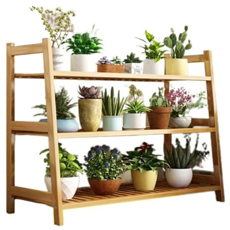 ASHILD Soporte de exhibición de Plantas Estante de Escalera Retro Soporte de Flores de 3 Niveles Soporte de Flores rústico de Madera y Soporte de Plantas Independiente Estante de Plantas de interio