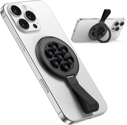 TAURI Handy Ring Halterung Saugnäpfe Griff für iPhone mit Ständer, Kompatibel mit MagSafe, Beidseitig Verwenden, Silikon Rückseitiges Saugnapfdesign für Glas, Glatte Wände, Selfies & Videos - Schwarz