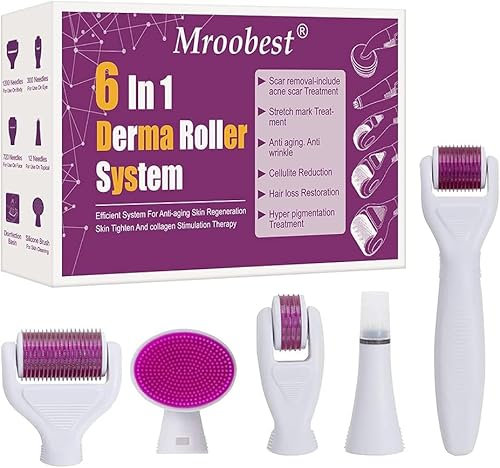 Derma Roller, 6 in 1 Derma Roller Kit, con 0.5/1/1.5mm Micro-Ago Roller, Microneedle Rullo Viso Aghi per Antietà e Smagliature, Microaghi Viso Set di Strumenti di Bellezza, Cura della Pelle Donna