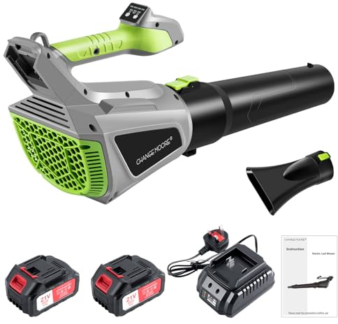 CHANGEMOORE 380CFM Lightweight Leaf Blower Cordless with 2X4.0Ah Battery, Charger & 3-Speed Mode, Cordless Leaf Blower with Turbo Clear Garden Leaves from Patios, Gutters, Driveways