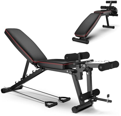 Weyot Hantelbank, Multifunktions Trainingsbank Schrägbank für Ganzkörper Workout, Beinstrecker Beinbeuger Gerät, Fitnessbank für zu Hause oder im FitnessstudioBlack,48 * 118 * 111CM