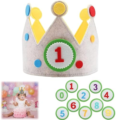 SSHUIKKAI Geburtstagskrone Musselin, Krone für Kinder, Mit Auswechselbaren Zahlen Von 0-9, für Kinder Geburtstag Party Supplies