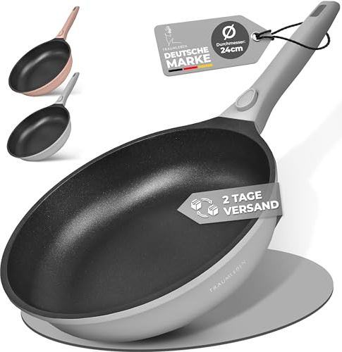 TRAUMLEBEN Frying Pan 24 cm with Removable Handle, Non-Stick Coating, PFOA-Free, Suitable for Induction, Oven-Safe, Pan Coated Frying and Universal Pans (Grey)
