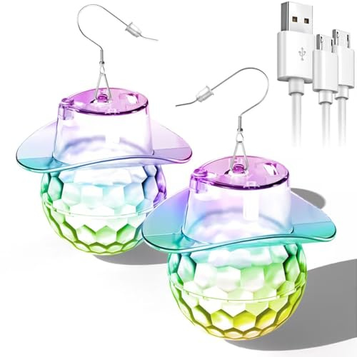 LED Ohrringe Rhombic discokugel Earrings 16 Lichtmodi Wiederaufladbar 70er 80er 90er jahre outfit damen für Frauen Konzert, Disco Party, Rave party gadgets