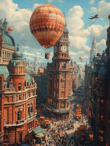 Paint by Numbers Adults Architecture, Hot Air Balloon Paint by Numbers Kits on Canvas 100X130CM with 3 Paintbrushes and Acrylic Pigment, DIY Oil Paintings Art Crafts Kits for Home Wall Decor,Model 350