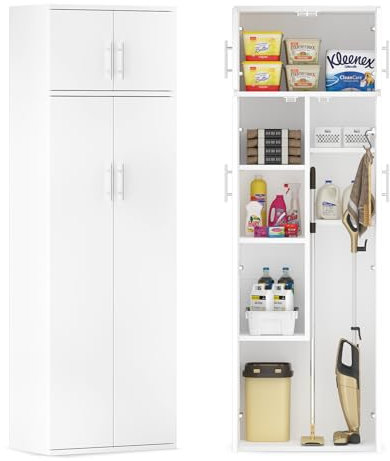 Moziel Besenschrank Mehrzweckschrank Haushaltsschrank Staubsaugerschrank aus Holz mit Verstellbarer Einlegeboden für Küche Wohnzimmer Esszimmer 180 x 60 x 34 cm(HxBxT) weiß