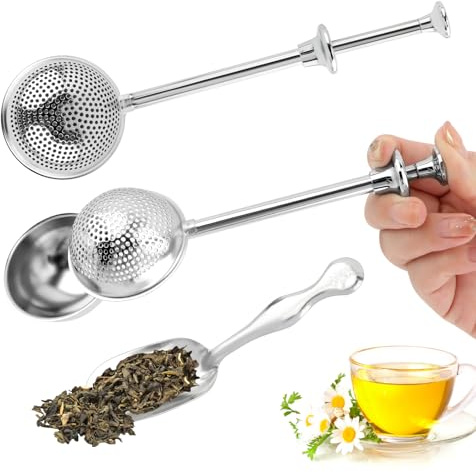 2 Teesiebe, Edelstahl Teefilter mit feiner Masche, Griff und Löffel, Teesieb für losen Tee(Silber)