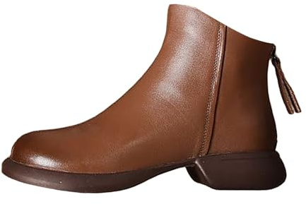 Bottines pour femme - Talon bloc - Imperméables - Slip on - Bottes courtes vintage en cuir avec fermeture éclair - Fond épais - Bottes de transition orthopédiques - Chaussures d'extérieur - Semelle