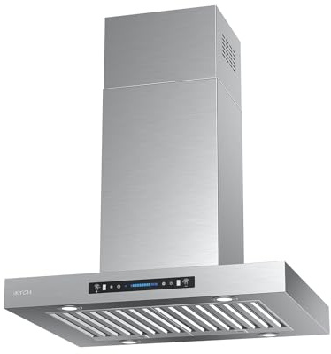 IKTCH Island Range Hood 900 CFM, 30 Inch Stainless Steel Ducted Island Mount Range Hood, Gesture Sensing & Touch Control, 4-Speed Fan