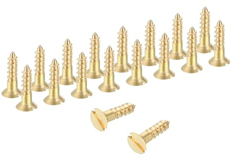 sourcing map Wood Screws, M3 x 12mm Brass Slotted Flat Head Self Tapping Screw Quick Metal Self-Tapping for Indoor Household Appliances Furniture Woodworking Pack of 38