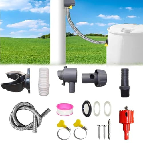 Rainwater Diverter Kit, Water Butt Filler Kit for Downpipe Pipe Diameter 70-110mm, Rain Diverter Kit with 100cm Hose Pipe and Fittings, Water Collection System Connect Downpipe to Water Butt