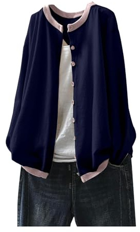 Uwdiohq Gilet Femme Chic Et Elegant De Couleur Unie Pour Style Rétro (Navy, Xxl) Cardigan Court Ete Leger Long Laine Manches Courtes Rouge Hiver Dentelle Pull Crochet Rock