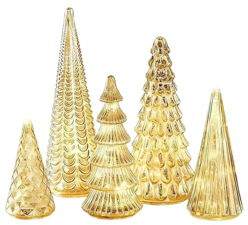5 Stück Glas Weihnachtsbaum, Mini Weihnachtsbaum Mit Beleuchtung, Glas Tannenbaum Klein Weihnachtsdeko