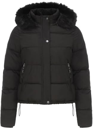Veste réversible pour femme - En fourrure synthétique - Manteau matelassé - Court - Avec capuche - Manteau d'hiver chaud - Doudoune épaisse - Parka d'hiver chaude - Veste de mi-saison - M-3XL, Noir